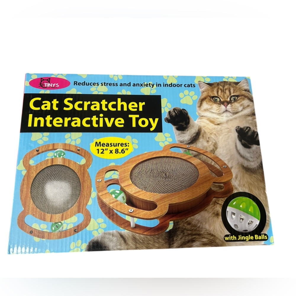 Wooden Cat Scratcher with Jingle Balls - Brown